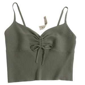 La Hearts Sage Green Ribbed Ruched Camisole